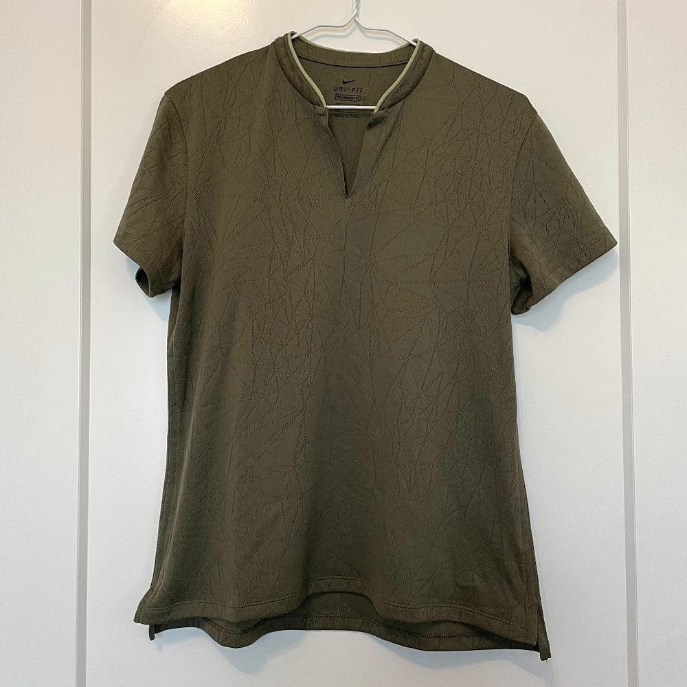 Nike Womens Golf Shirt Dri-Fit Short Sleeve Mesh Detail Olive Green Size Medium